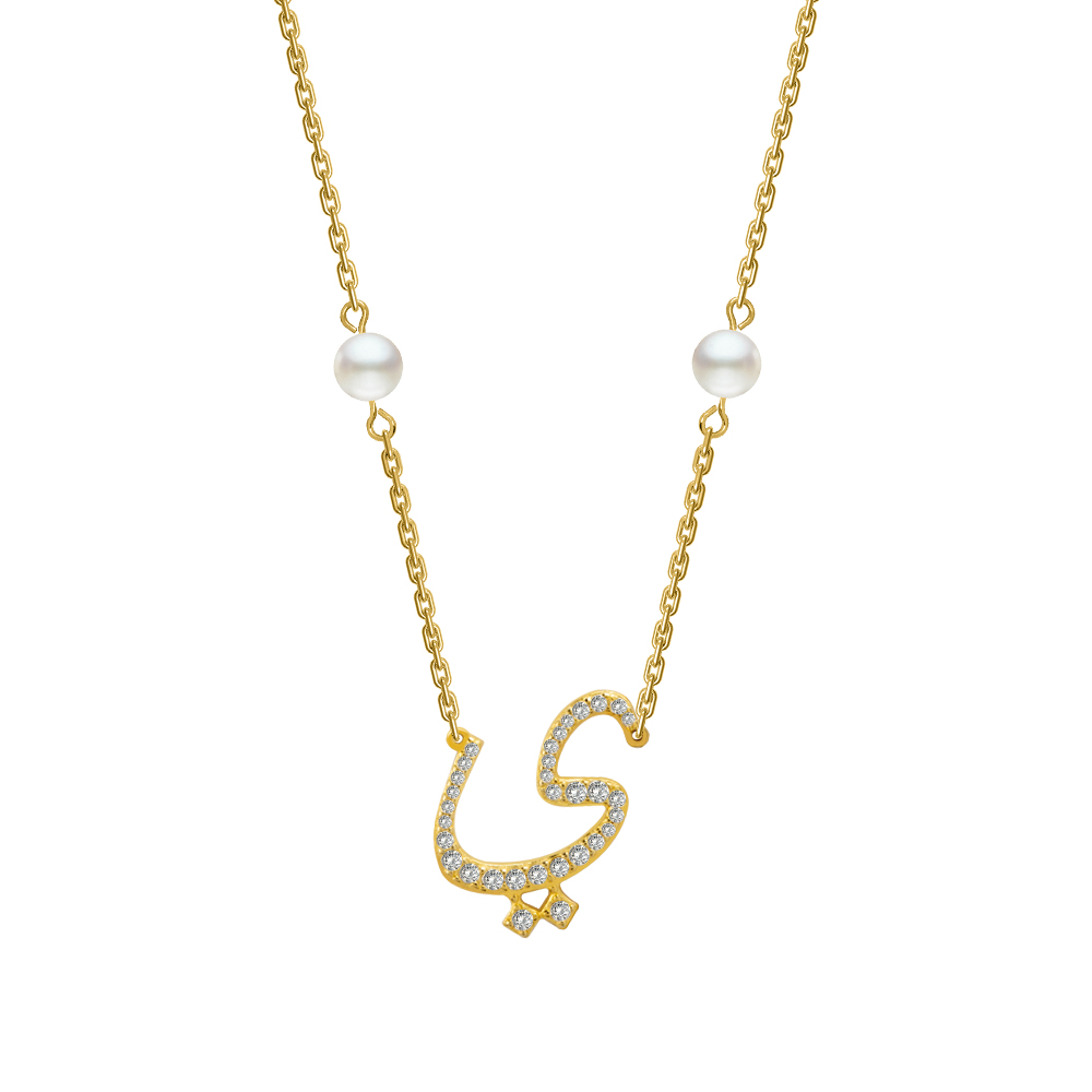 Picture of Juvenis "ÙÅ " Arabic Letter Zirconed Necklace JLJ-MN0008CZ-G
